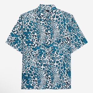 The Kooples Blue and White Leopard Print cotton Button Down Shirt Sz S
